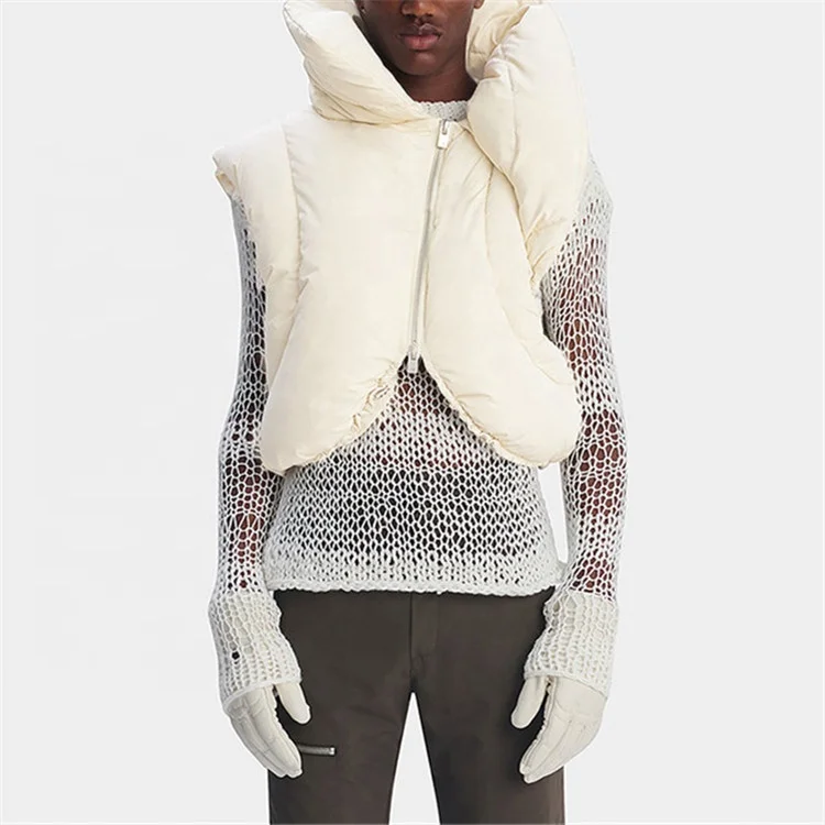 Women Fashion Apricot Scarf Sleeveless Zip Up Vest Jacket Cotton Padded Fall Winter Warm Coat