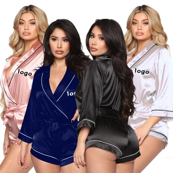 2021 new hot sale Women Sexy Wearing Customized logo silk Sleepwear Body Lingerie