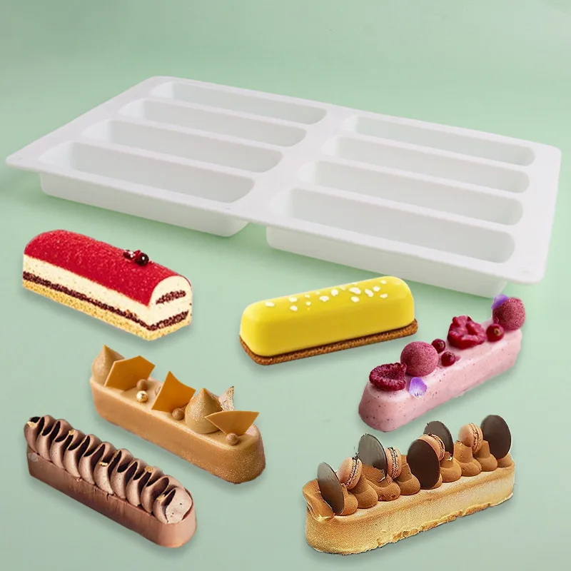 Food Grade Silicone 8 Cavity Rectangular Shape Chocolate Mousse Candy Oatmeal Pastry Mold Foldable Chocolate bar Mould manufacture