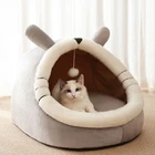 Pet Bed Cute Cartoon Warm Crystal Velvet Pet Bed Semi-closed Removable And Washable Animal-shaped Cat Bed