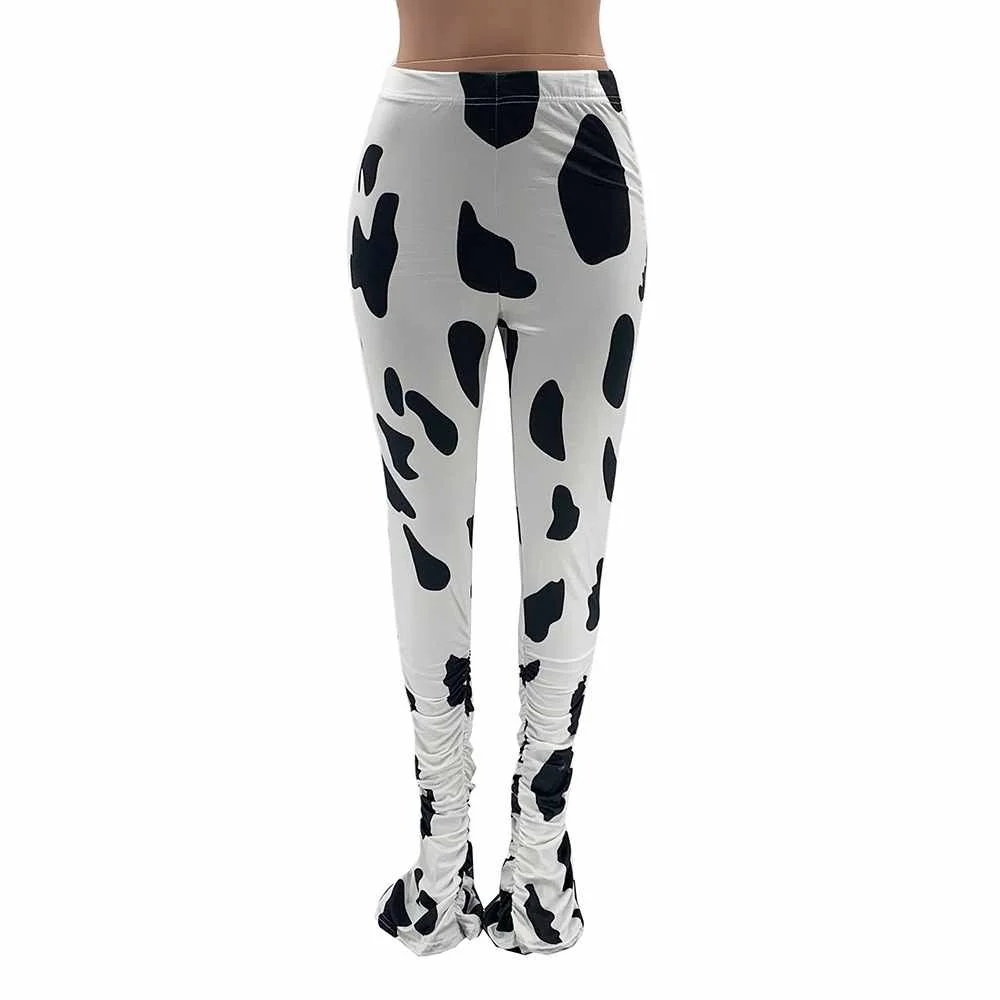 cow print stacked pants