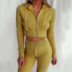 High quality women tracksuit custom logo slim fit sexy hoodie set new zipper sportswear
