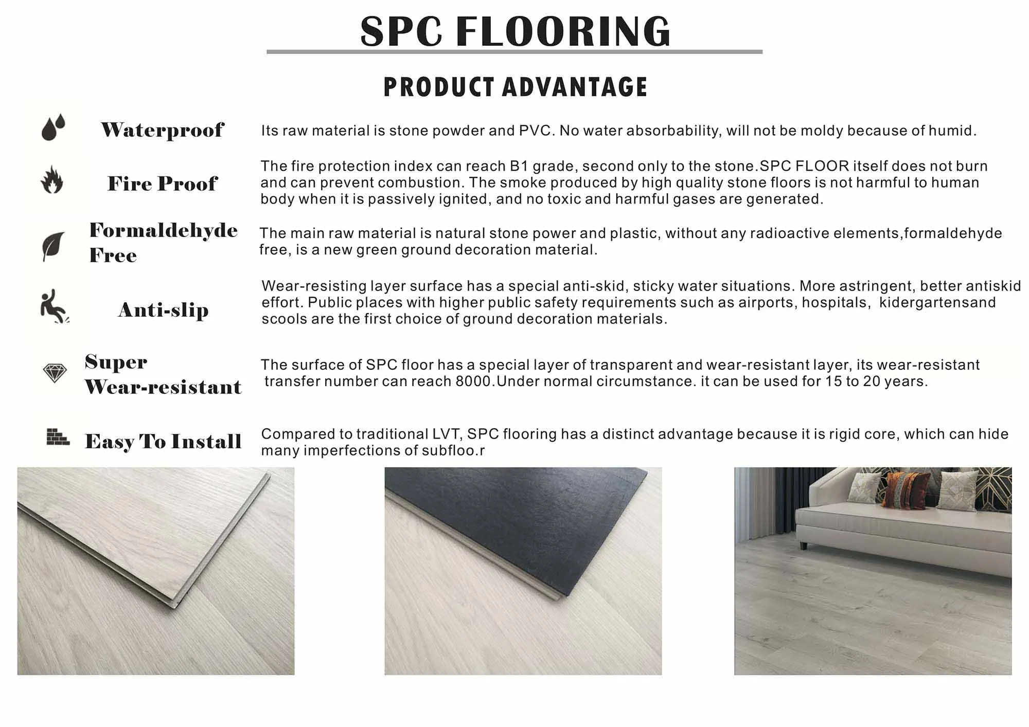 Anti Static fireproof Plastic Flooring pvc Vinyl Tiles plank 4mm click New material SPC