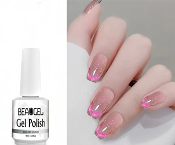 Boqiao Wholesale Sakura Pink Cat Eye UV Gel Nail Polish Soak Reflective Translucent 15ml Bottle LED Lamp Fashionable Design Free