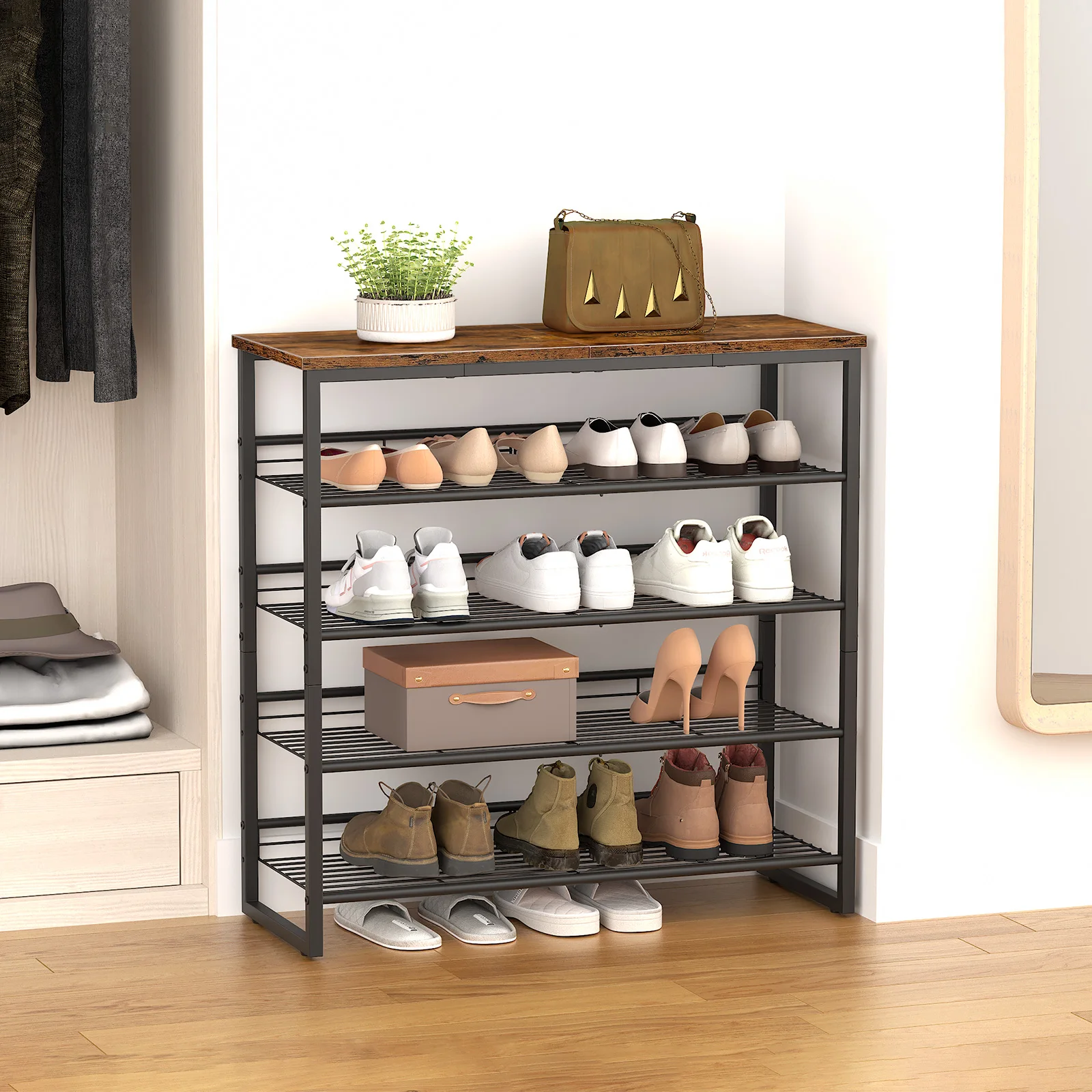 Wholesale 4 Tier Shoe Racks Industrial style Metal 4tier Shoe Stand Storage Shelf for Shoes Organizer