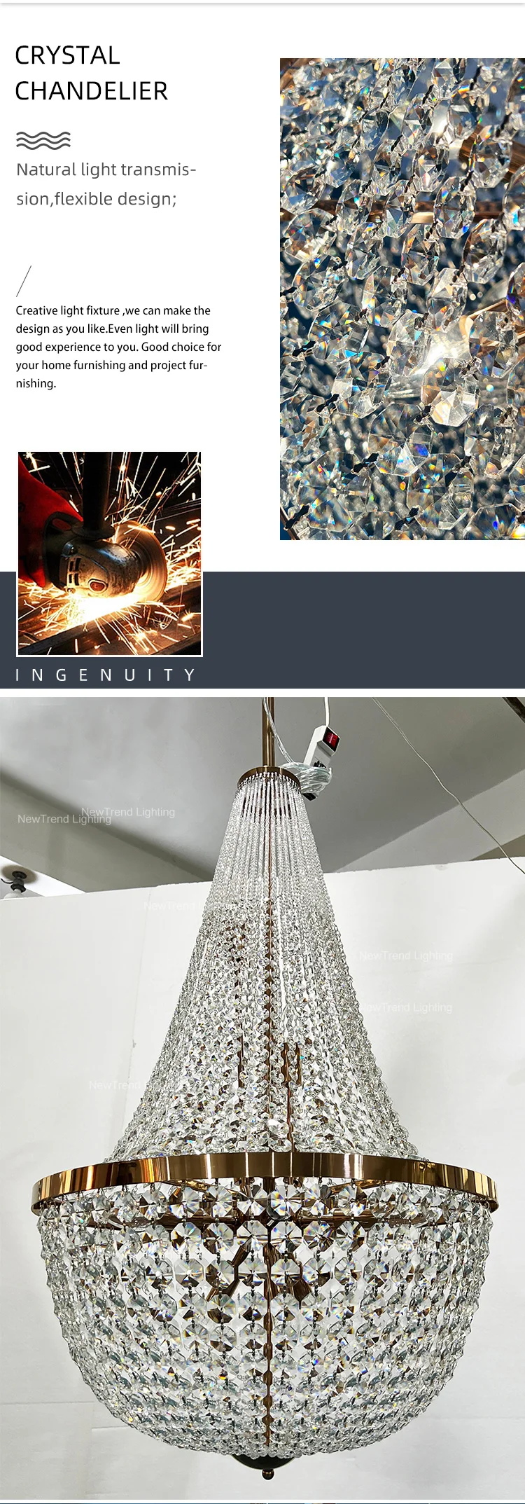 CPL-359 Custom Indoor Decoration Villa Staircase Luxury Crystal Lighting Hotel Chandelier details