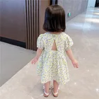 Princess Girls Princess Dress With Puff Sleeve Halter Back Summer Kids Wear New Korean Girl Floral Dress