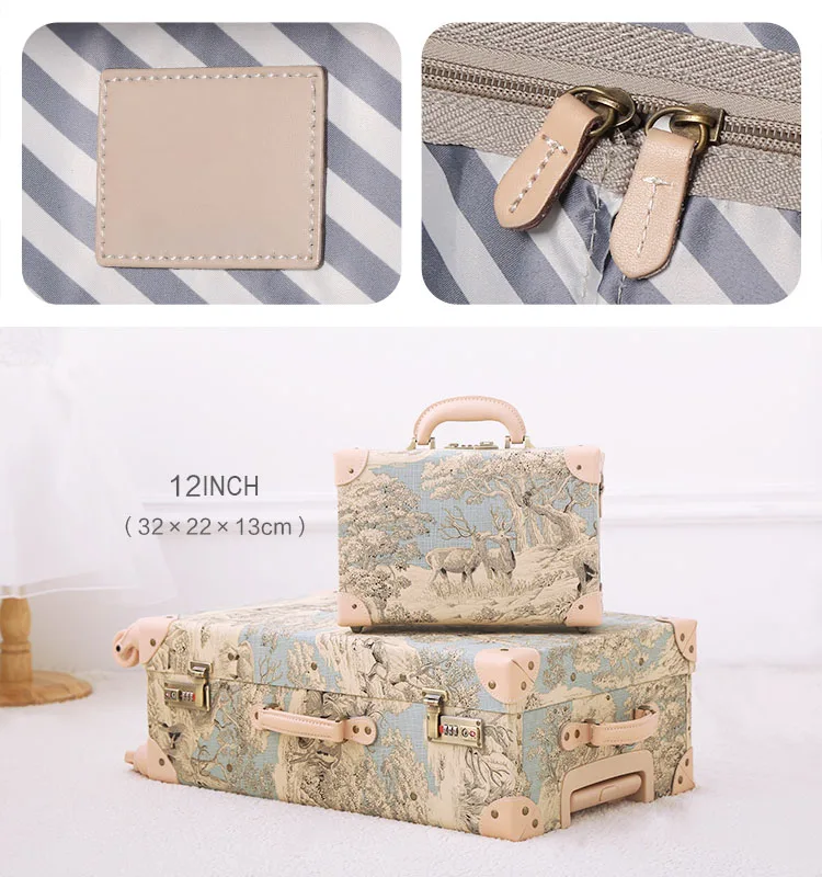 13in 20in 24in 26in Vintage Old Fabric Travel Trolley Luggage With Combination Lock Rolling Suitcases With Spinner Wheels