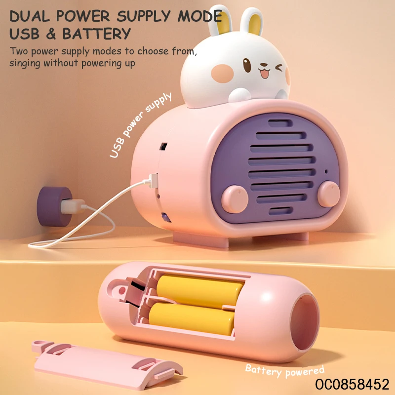 Cute cartoon rabbit design hot toys kids speaker with wireless microphone karaoke