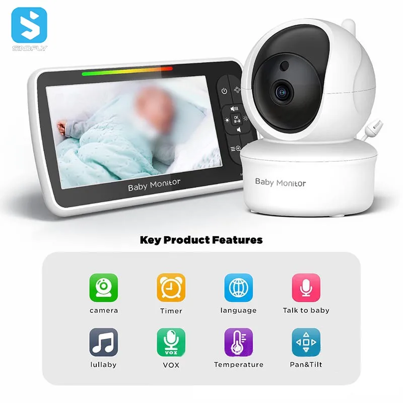 5.0 inch Baby Monitor Camera Wireless Video Nanny HD Security Night Vision Temperature Sleep Detection Baby Monitor With Camera