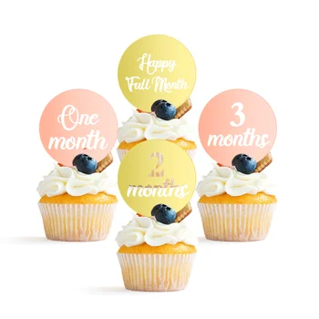 Pack of 12 PCS Acrylic Full Month One Month 2~ 12 Months Baby Birthday Toppers Cupcake Toppers Cupcake Decoration