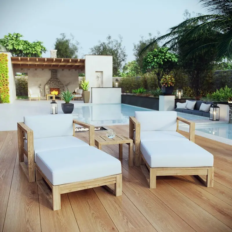 outdoor patio furniture Villia garden Teak set Patio Solid Wood 5 pieces sofas sectionals with cushion