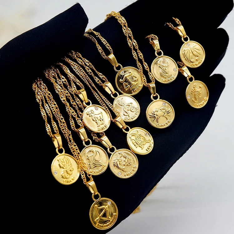 18k Gold Plated Coin Shape Zodiac Sign 