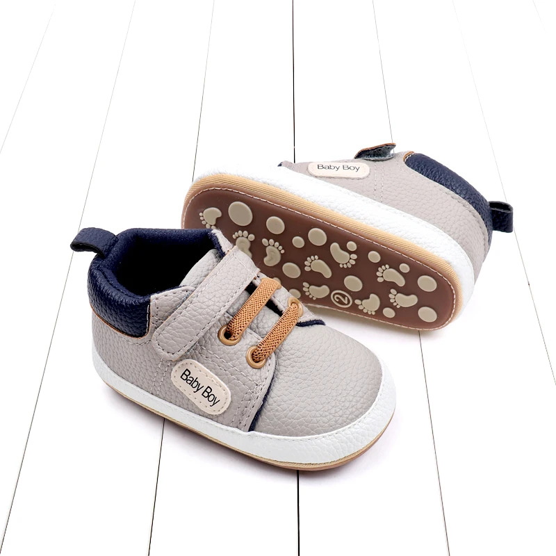 Spring and Autumn Leather Lettering Design Non-slip Baby Toddler Shoes for Boys and Girls manufacture