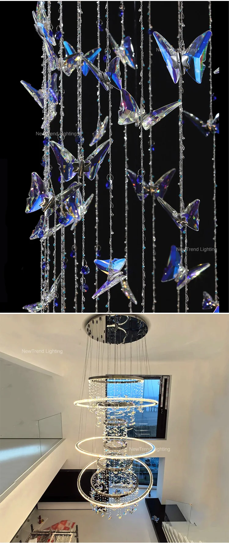 CPL-385 Luxury Custom Lighting Indoor Decoration Hotel Lobby Villa Staircase Ring Butterfly Crystal Led Chandelier factory