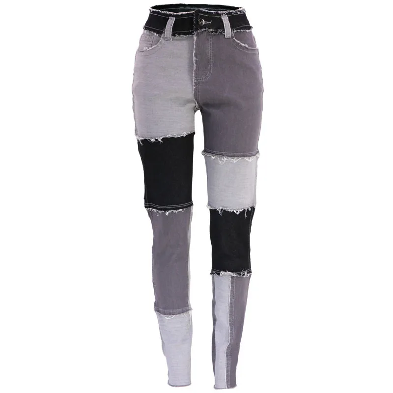 Plus Size Spring and Autumn Splice Fashion Hot Sale Foreign Trade Jeans Pants High Waist High Pop Jeans