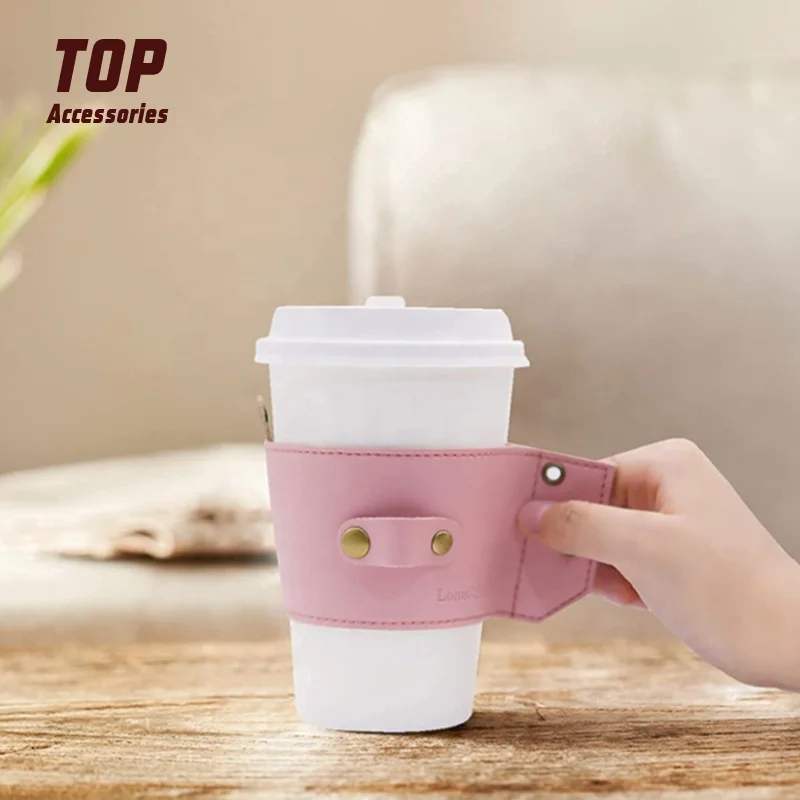 Hot sale Portable PU Leather Water Bottle Holder Sleeve Cup CoverCoffee and Milk Tea Cup Sleeves With Removable strap