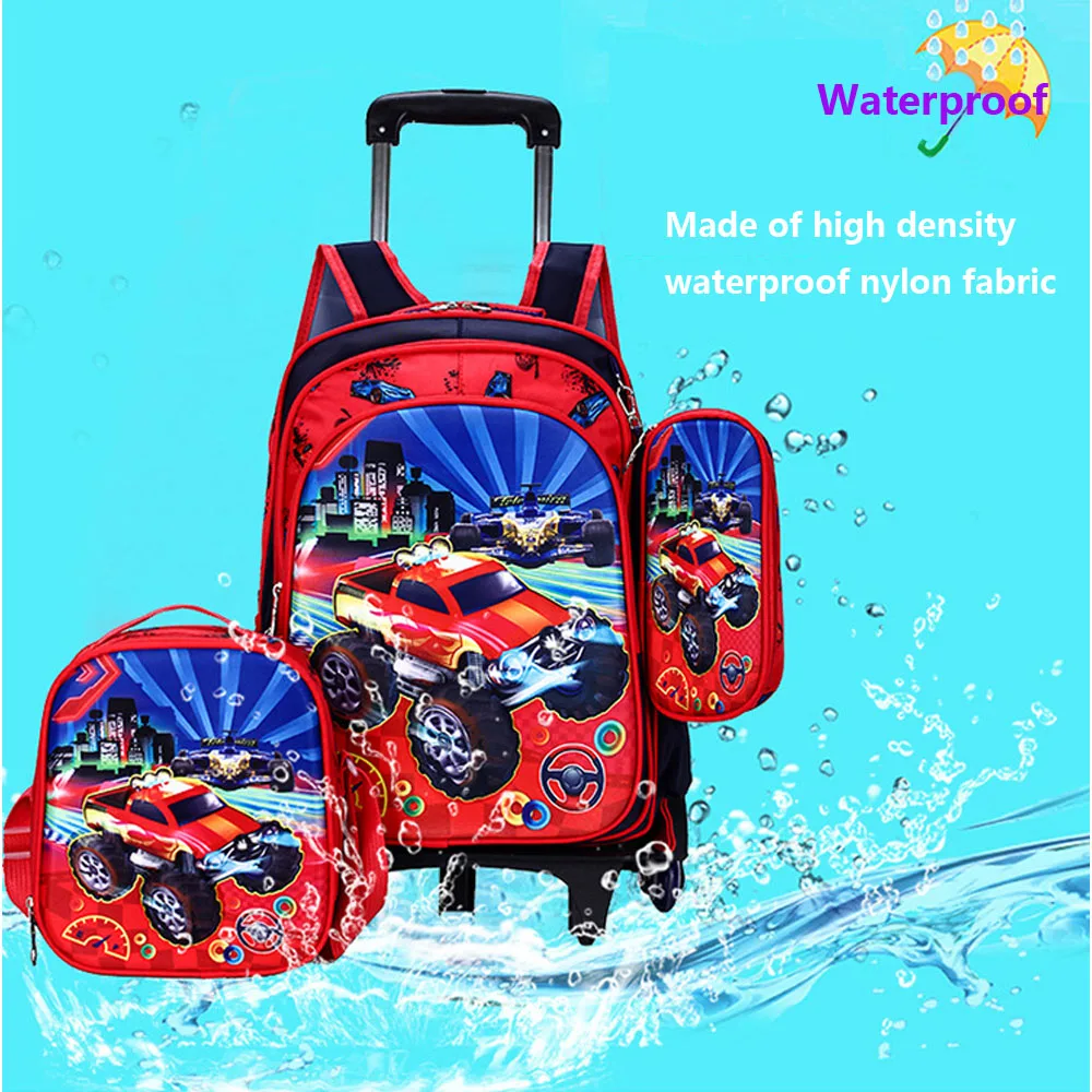 High Quality Kids Rolling Schoolbag Set 3 Pcs Backpack with Pencil case and Lunch Bag6-12 Years Removable Trolley Schoolbag