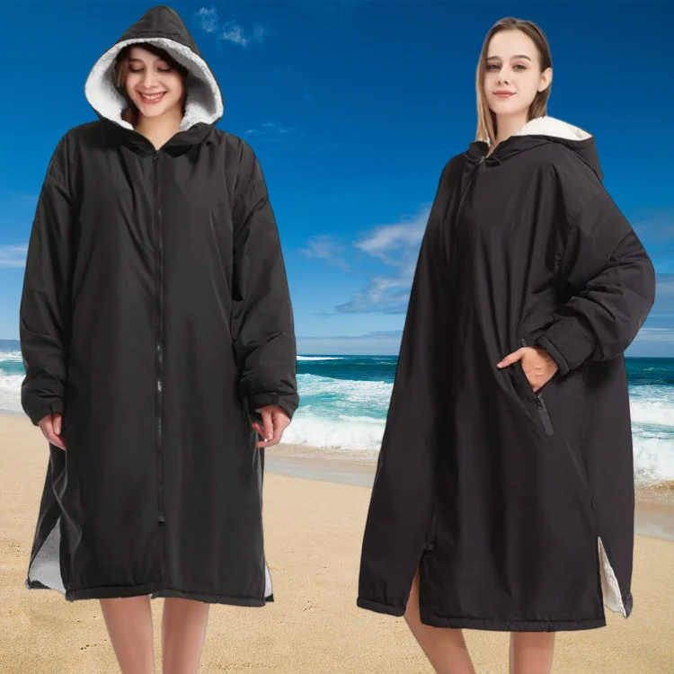 Unisex windproof outdoor jacket recycled waterproof changing robe long sleeves swim parka surf hooded poncho coat