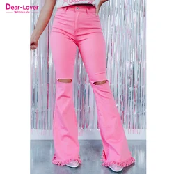 Dear-Lover 2023 Cotton Wide Leg Street Jeans Femme De Mujer Flare Leg Raw Hem Ripped Jeans Women