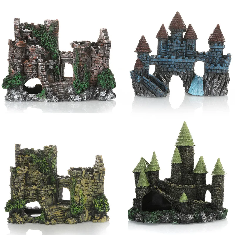 Resin Ancient Castle Artificial Ornaments Hideout Caves Layout Prop For Fish Tank Aquarium Landscape Handicrafts Decor 0