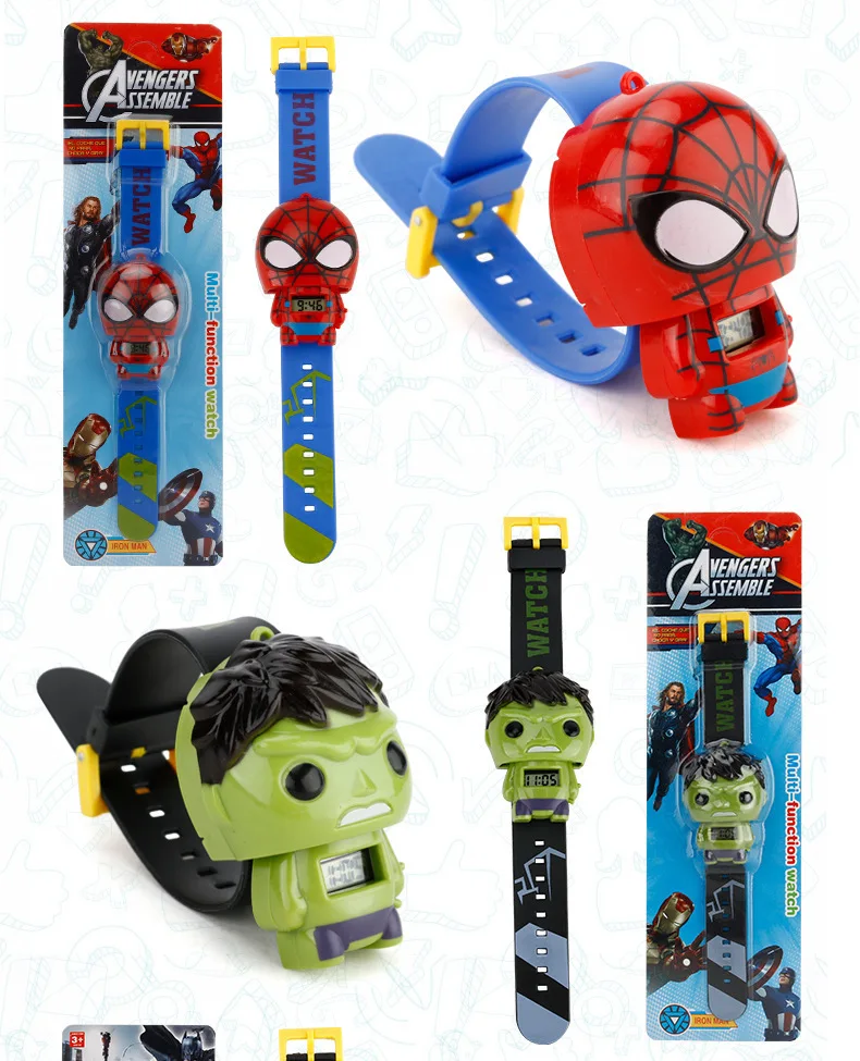 Hot selling Kids watch  Transformation toys for kids in Marvel cute shape  Spider-Man Q version children's toy gift