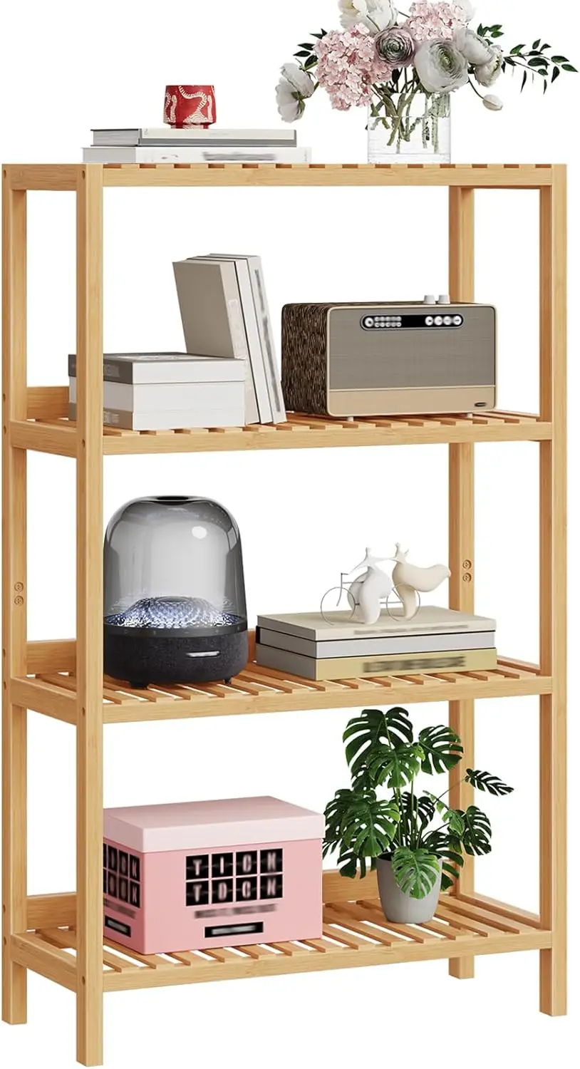 product heavy duty freestanding multifunctional 4 tier bamboo plant stand storage racks shelving units for kitchen living room bathroom-6