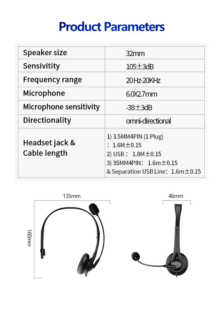 Hot Sell Mono Call Center Microphone Usb Headphone Pc Earphone Wired Headset Mic With Office Phone Business Rotatable Mic