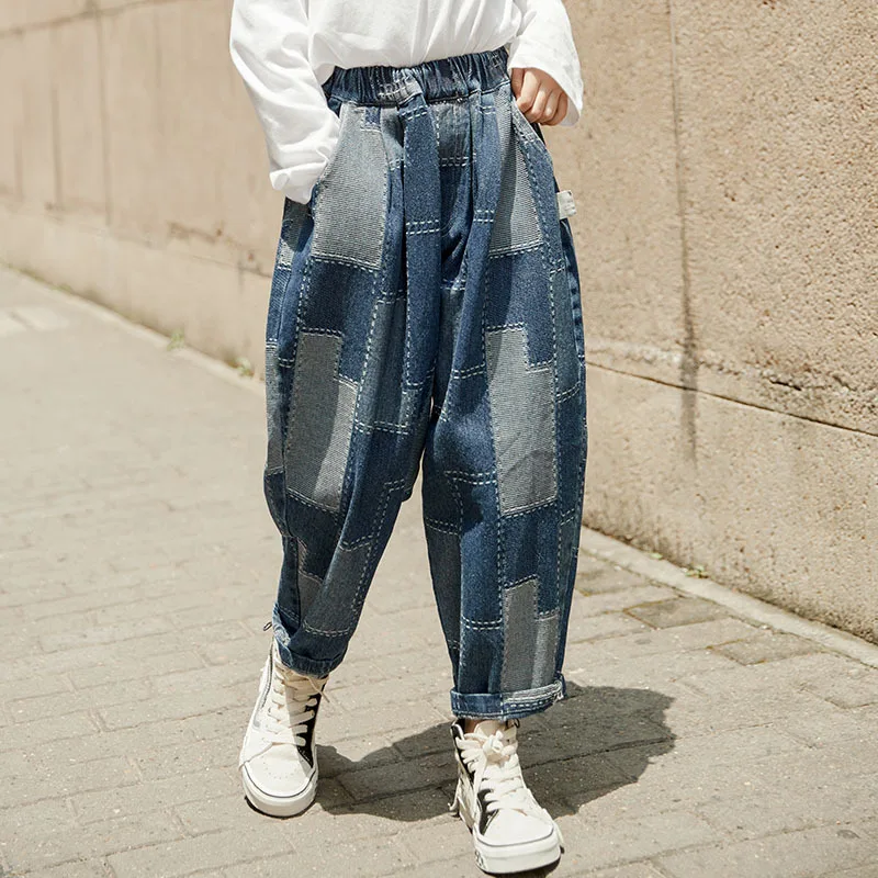 2021 New Autumn New Fashion Teenager Girl Patchwork Blue Jeans Big Casual Denim  Pants 4-15 Years - Buy Big Casual Denim Pants 4-15 Years,2021 New Autumn  New Fashion Teenager Girl Patchwork Blue