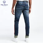 Blue Jeans Pants Edge Denim Custom Silm Fit Sequin Side Blue Stripe Mens Demin Jeans Pants