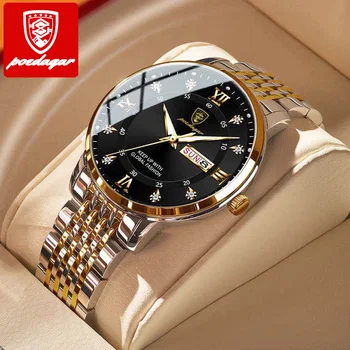 POEDAGAR 836 Casual Sport Chronograph Men's Watches Stainless Steel Band Wristwatch Big Dial Luminous Pointers Quartz