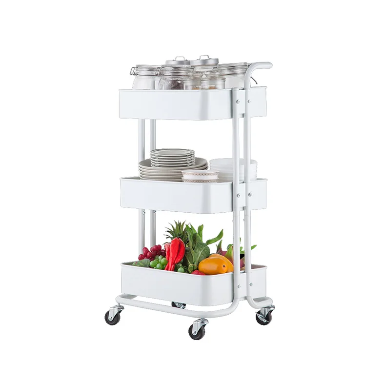 3 layer fruit and vegetable mesh white trolley storage basket for kitchen