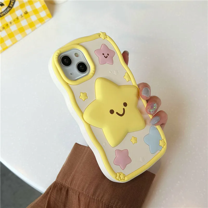 Lovely Back Cover Smiley Star Mobile Cover Cartoon Silicone Phone Case for Apple iPhone 15 14 13 12 pro max