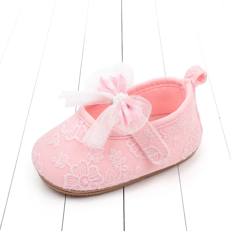 New Embroidered Mesh Bow Soft Soled Non-slip Baby Toddler Shoes for Girls supplier