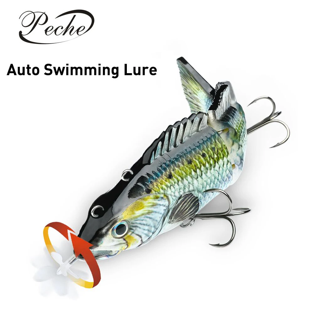 Fishing Lures for Bass Electric Fishing Lures Robotic Swimming Auto Electric Lure Bait Wobblers For 4-Segment Electric Live bait Robotic Lure Wobblers Swimbait USB Rechargeable Artificial Bait 14cm 