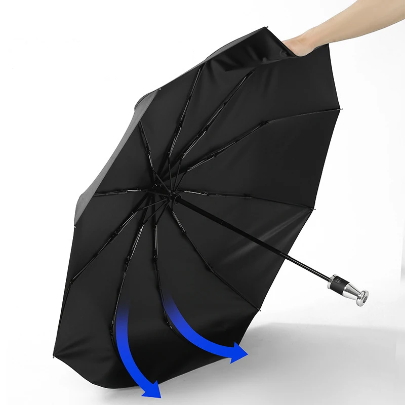 WXL389 Stainless Steel Handle Windproof Large Umbrella Men Business 3 Folding Rain Umbrellas 12K Fully Automatic Umbrella