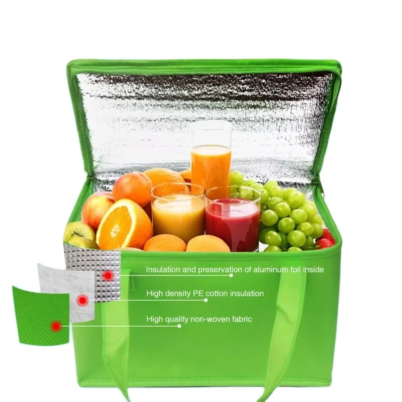 Large Capacity Foldable Portable Non Woven Lunch Cooler Bags Eco Friendly Can Insulated Food Delivery Beer Cooler Bag manufacture
