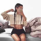 Wholesale 2021 Custom Wholesale Hot Long Sleeve Lady Sexy Cropped Hoodies Women Top Pullover Hoodie