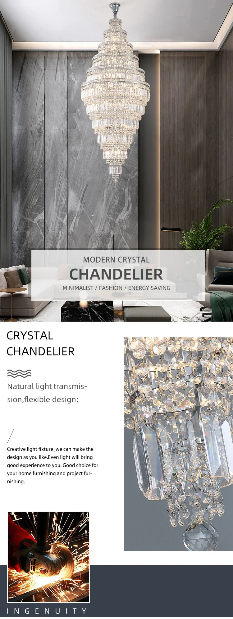 CPL-121 Modern Indoor Decoration Pendant Light Villa Hotel Lobby Custom Crystal Luxury Ceiling Chandelier details