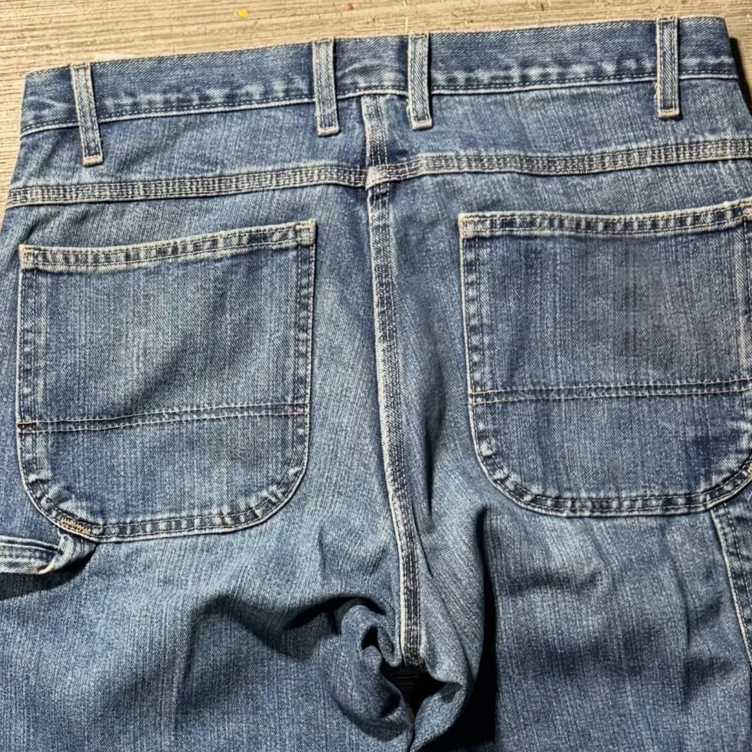 product custom men high end retro horseshoe embroidery straight denim jeans vintage washed streetwear manufacturer-3