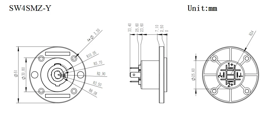 4 Pin Loudspeaker Chassis Engineering Plastic Male Connector Round Shape Latch Lock with 4pins