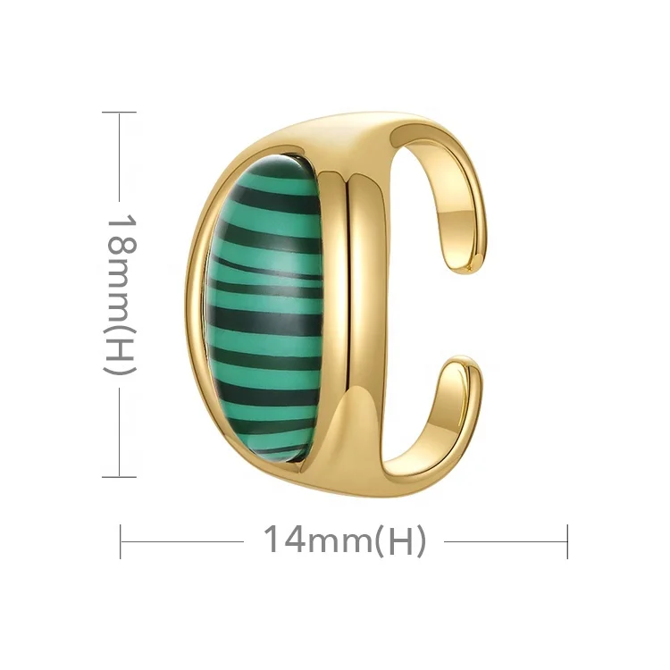 18K Gold Plated Brass Jewelry Natural Malachite Green Stone Ear Clip Accessories Single Earrings E211330