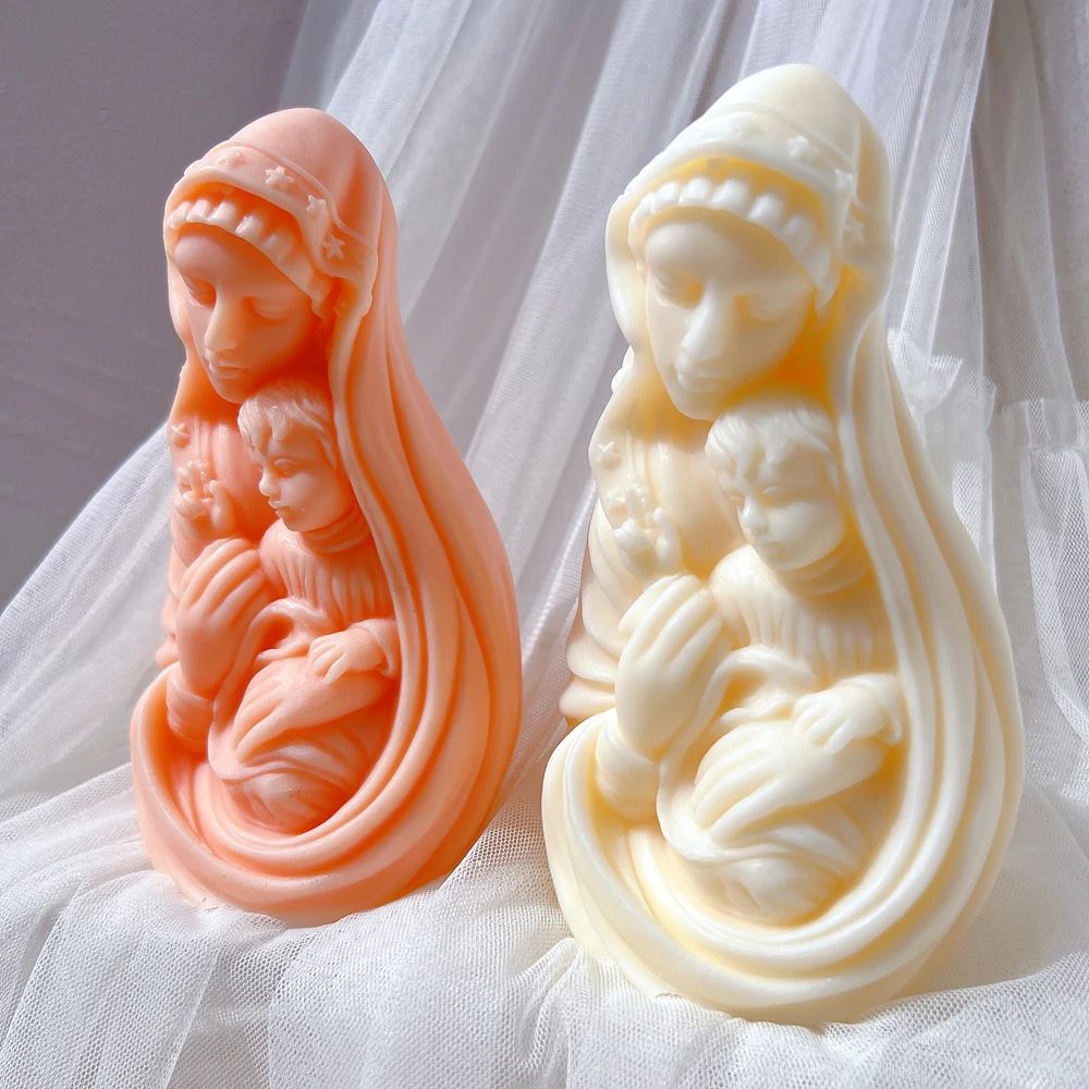 Catholic Art Blessed Virgin Mary With Baby Jesus Sculpture Candle Mold