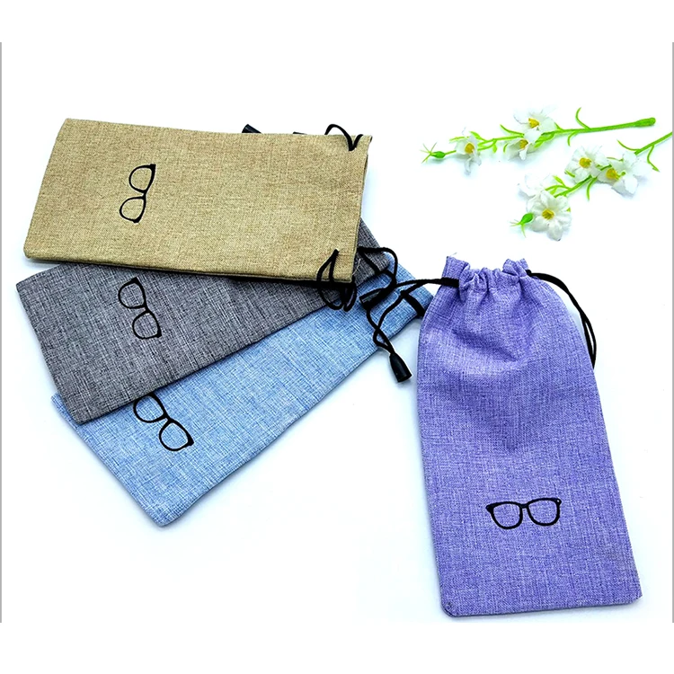 Handmade Cute Hemp Sunglasses Bag Linen Fabric Drawstring Pouch Soft Cloth Eyeglasses Glasses Bag