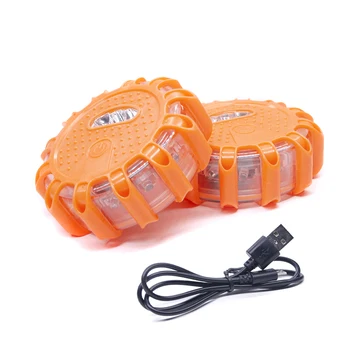 Factory Supply USB Rechargeable Magnetic Hook Road Emergency Disc Roadside Safety Flashing 15Led Flare Traffic Warning Light