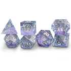 Custom 7pcs Polyhedral Purple Liquid Core Resin Dice Set For DND Table Games
