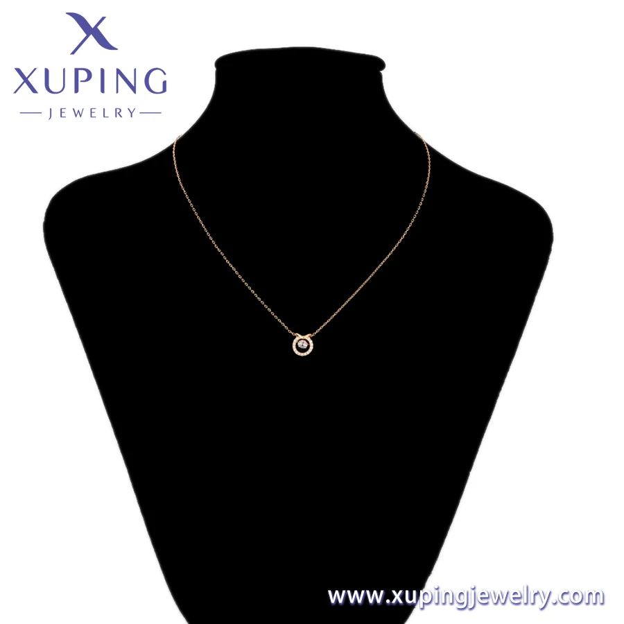 A00905289 xuping jewelry women chain heart locket solid gold personalised black pearl customised fashion elegant necklace