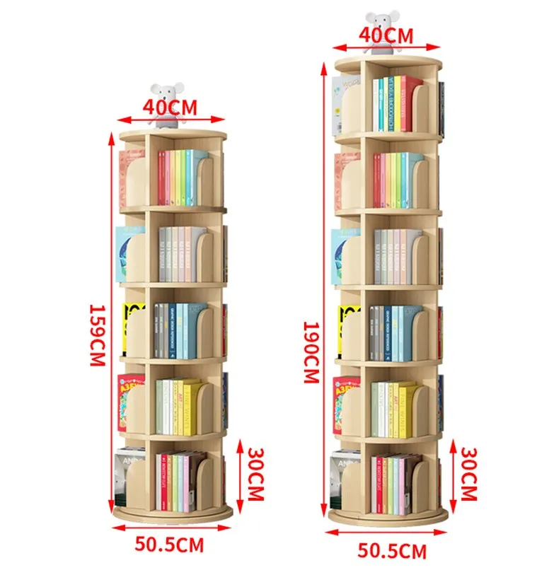 Solid Wood Rubber Wood Rotary Bookcase Bookshelf Children's Toy Storage