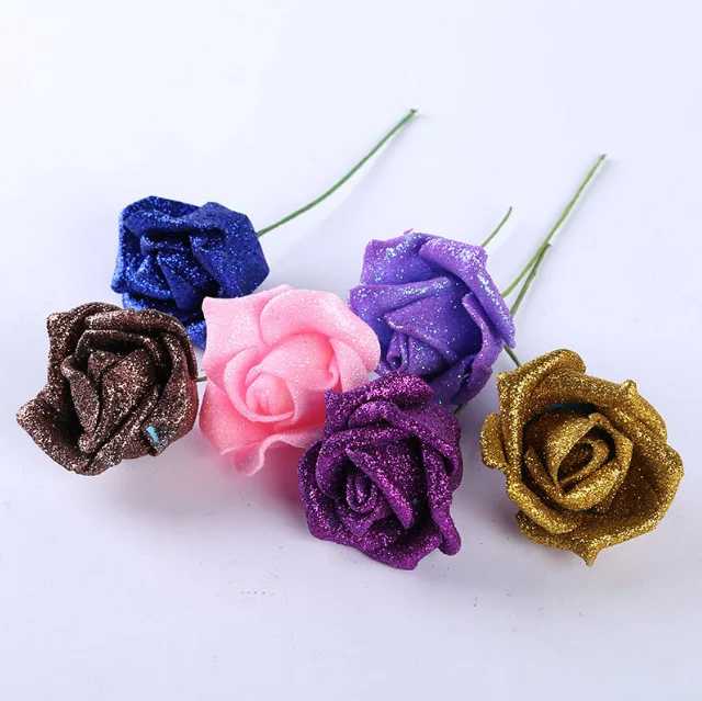 Wholesale Valentine's Day Crystal Roses Glitter Powder Simulation Flower Head for Wedding