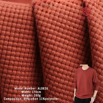 high end 260g waffle knit fabric free sample 89% cotton 11% polyester waffle cotton polyester blend fabric